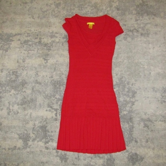 Catherine Malandrino Dress Red Bandage Bodycon Pleated Ruffle with Slip Sz S - Picture 9 of 12